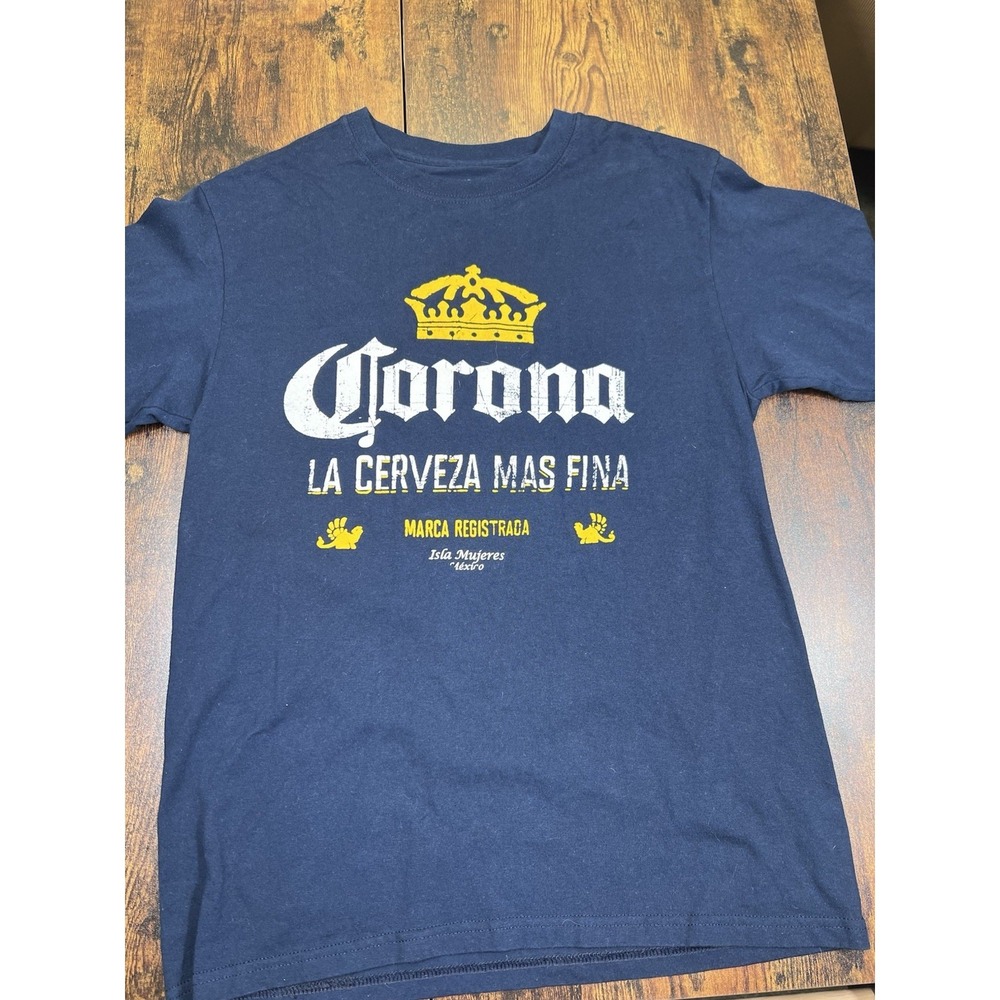Navy Corona Extra T-shirt featuring the classic beer bottle label design Medium